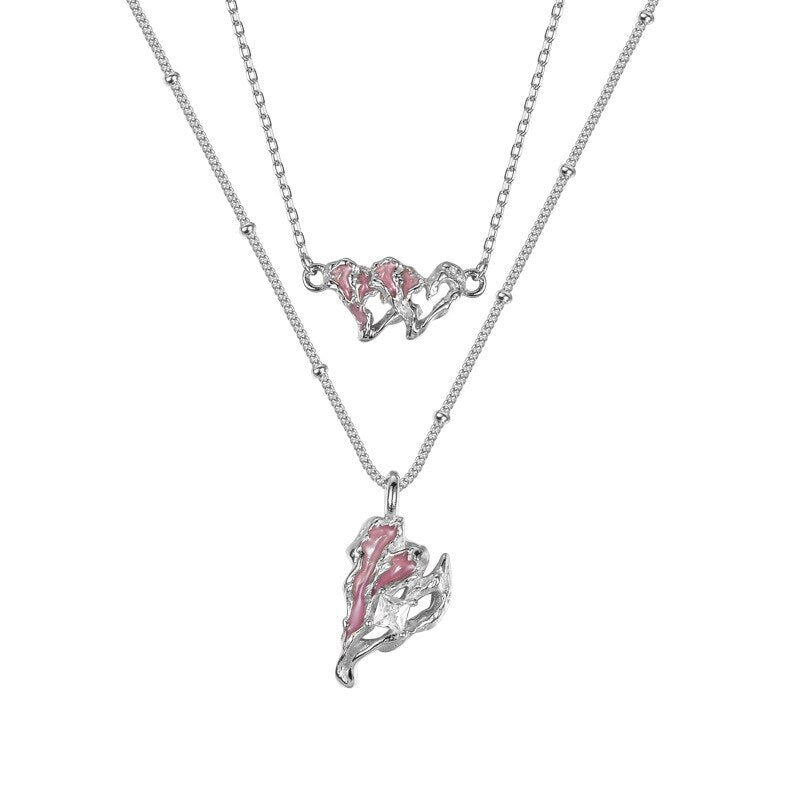 Pink Enamel Heart Necklace N1002