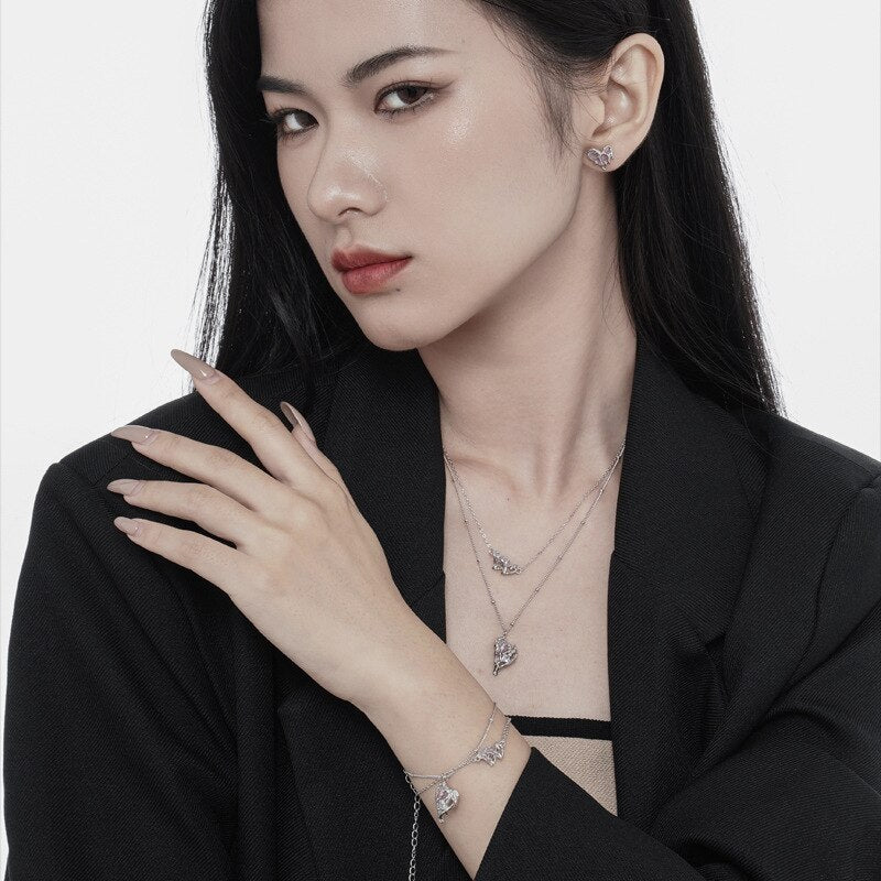 Pink Enamel Heart Necklace N1002