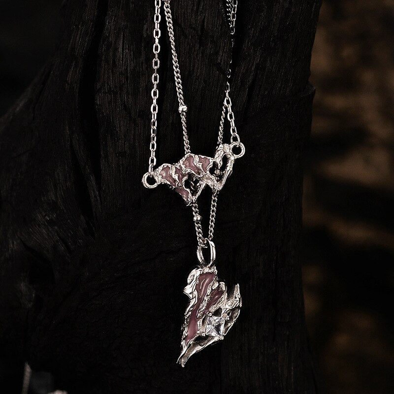 Pink Enamel Heart Necklace N1002