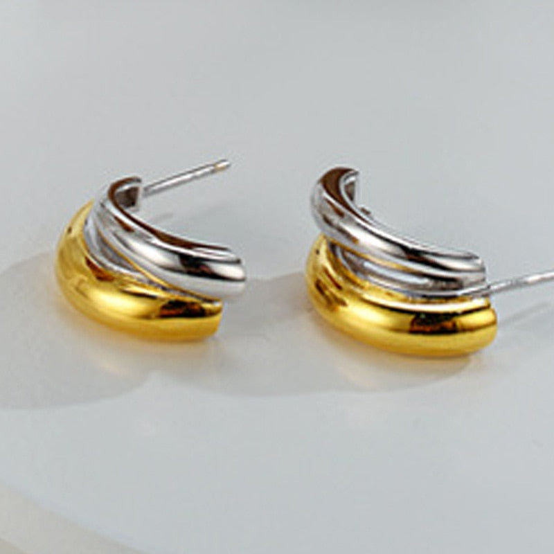 Two-tone Huggie Earrings E1141