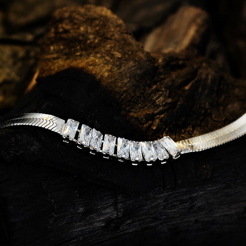 Pronged CZ Snake Chain Bracelet B1009