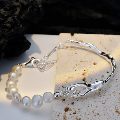 Rumpled Band Baroque Pearls Bracelet B1046