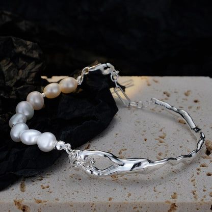 Rumpled Band Baroque Pearls Bracelet B1046