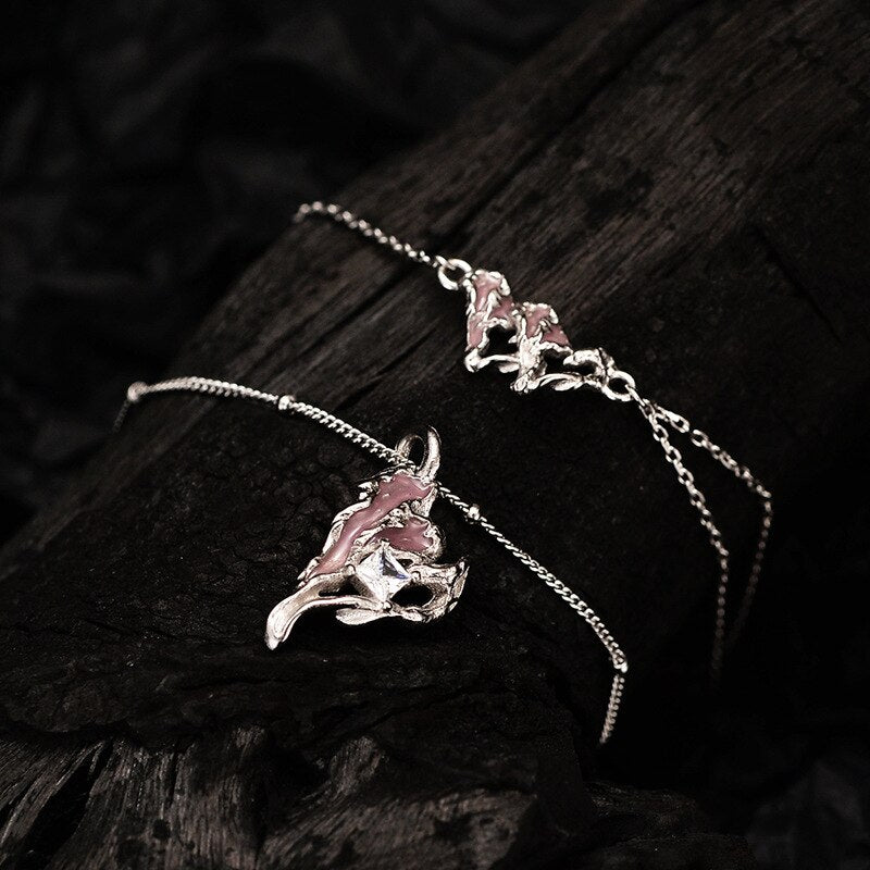 Scrunched Heart Pink Enamel Bracelet B1003