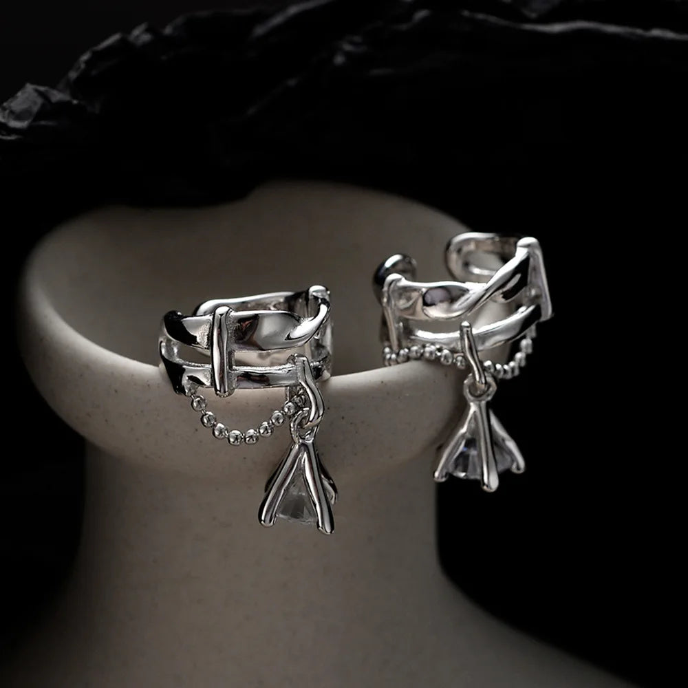 Solitaire CZ Chain Ear Cuff E1156, 1 Piece