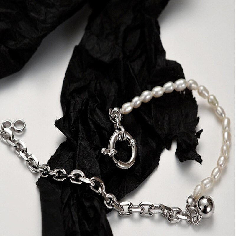 Thick Cable Chain Pearls Bracelet B1004