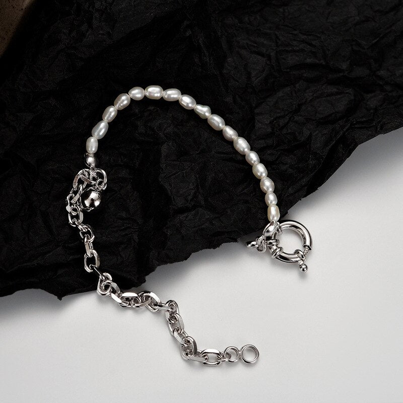 Thick Cable Chain Pearls Bracelet B1004