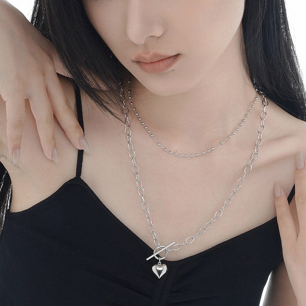 Thick Drawn Chain Heart Pendant N1050