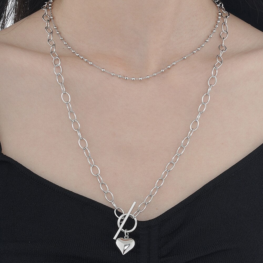 Thick Drawn Chain Heart Pendant N1050