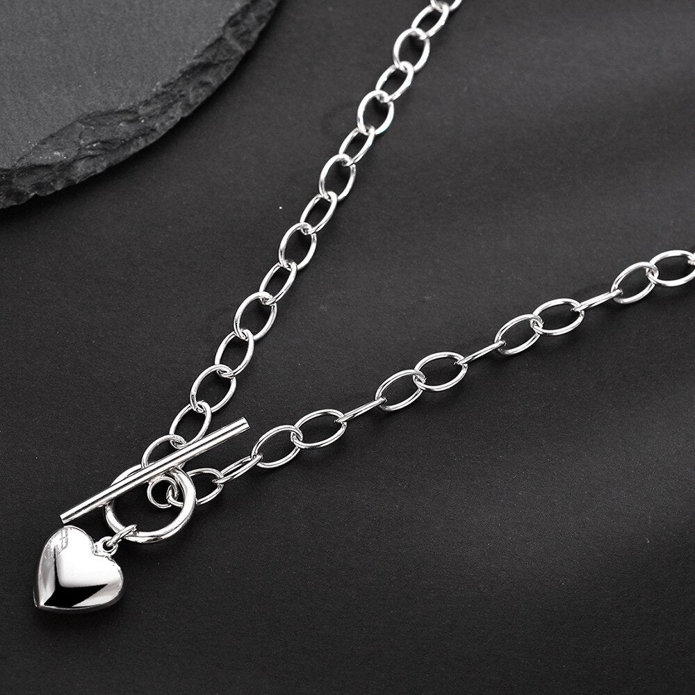Thick Drawn Chain Heart Pendant N1050
