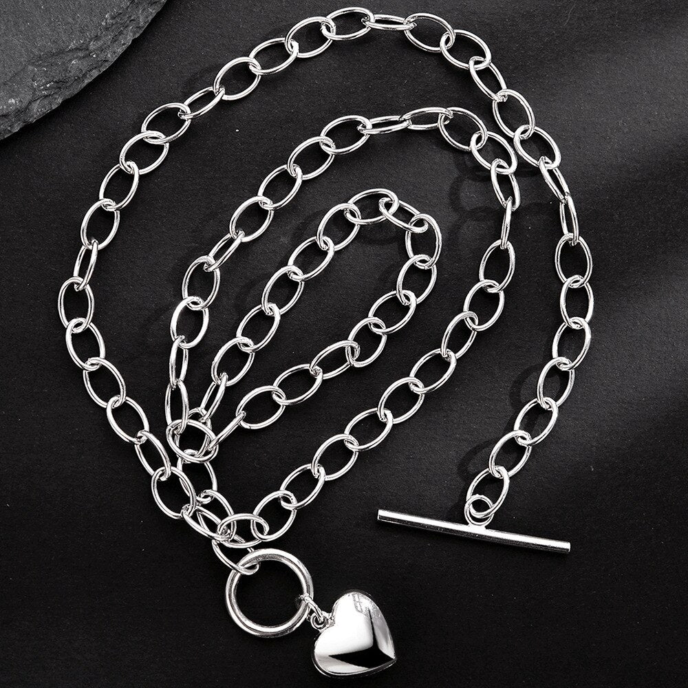 Thick Drawn Chain Heart Pendant N1050
