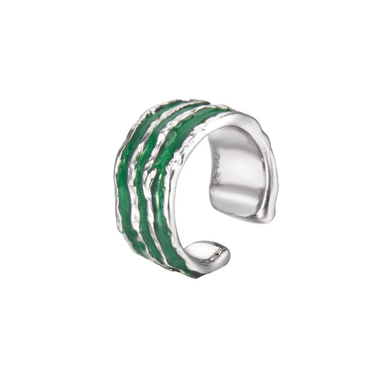 Green Enamel Wide Asymmetric Earring E1184, 1 Piece