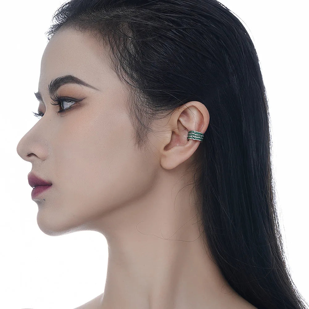 Green Enamel Wide Asymmetric Earring E1184, 1 Piece