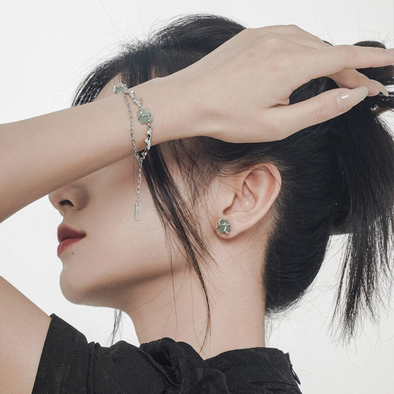 Wrapped Jade Multi Chain Bracelet B1010