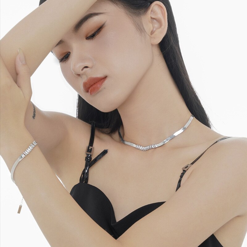 Zircon Wide Snake Chain Necklace N1005