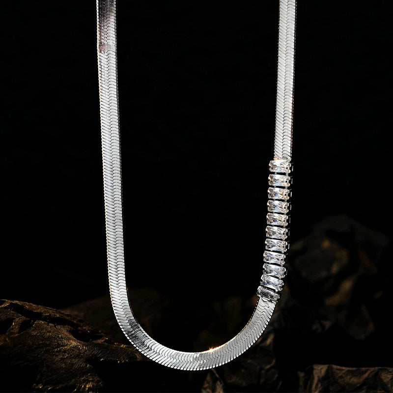 Zircon Wide Snake Chain Necklace N1005