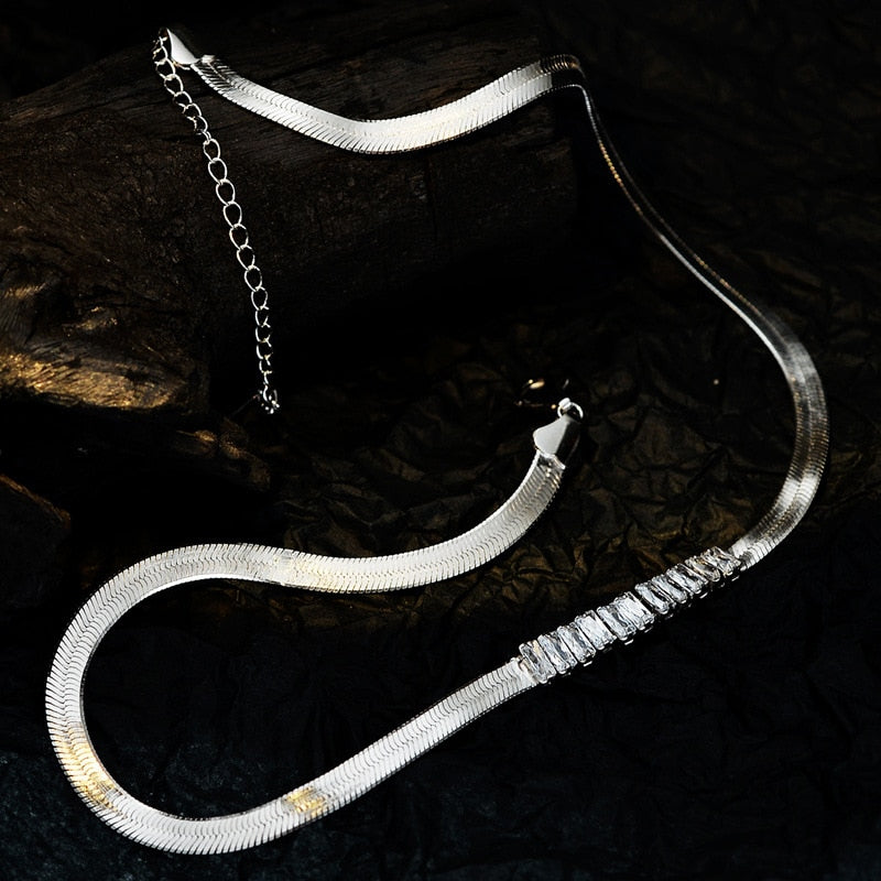 Zircon Wide Snake Chain Necklace N1005