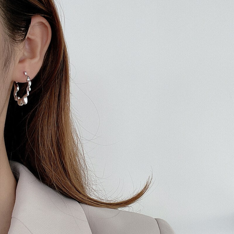 Thick Bead Pattern Chunky Ear Hoops E1004