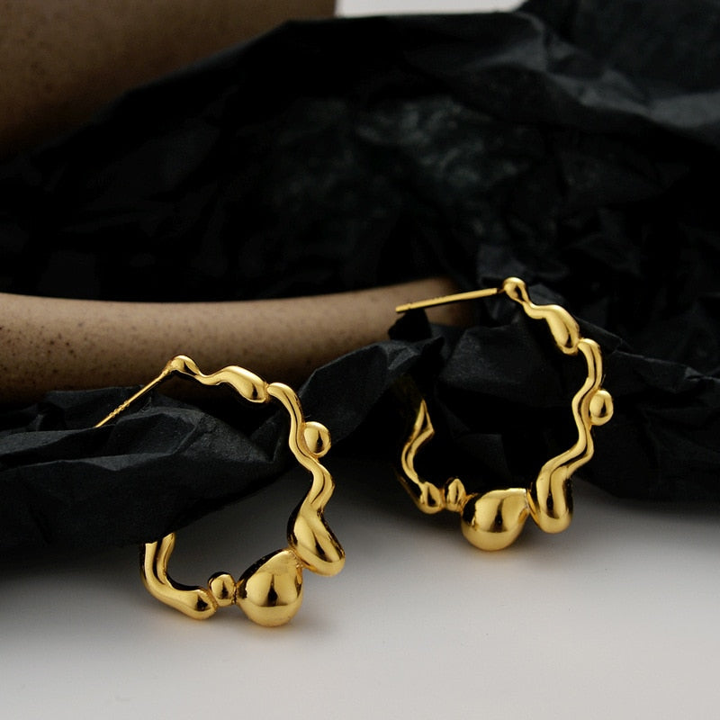 Thick Bead Pattern Chunky Ear Hoops E1004