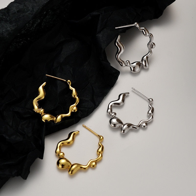 Thick Bead Pattern Chunky Ear Hoops E1004