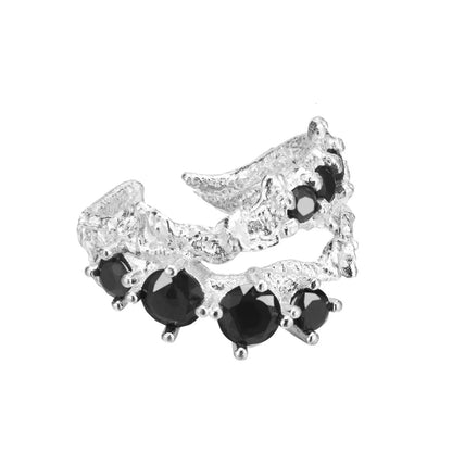 Thick Irregular Black CZ Ring R127