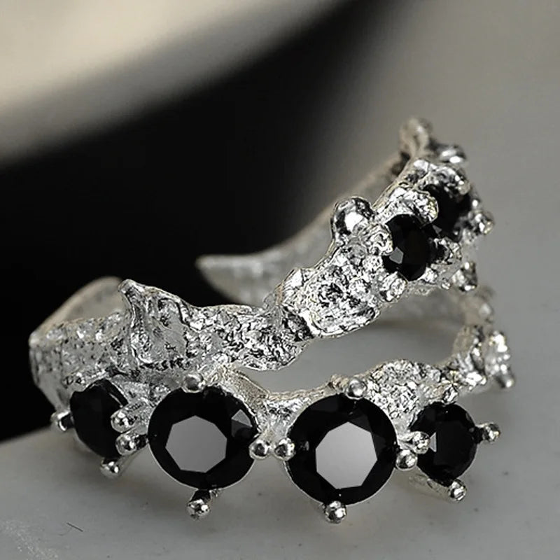 Thick Irregular Black CZ Ring R127