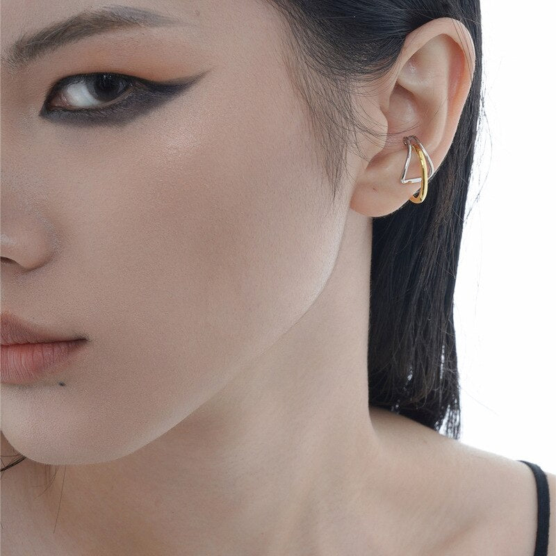 Two-tone Wire Hoop Ear Buckles E1035 1 Piece