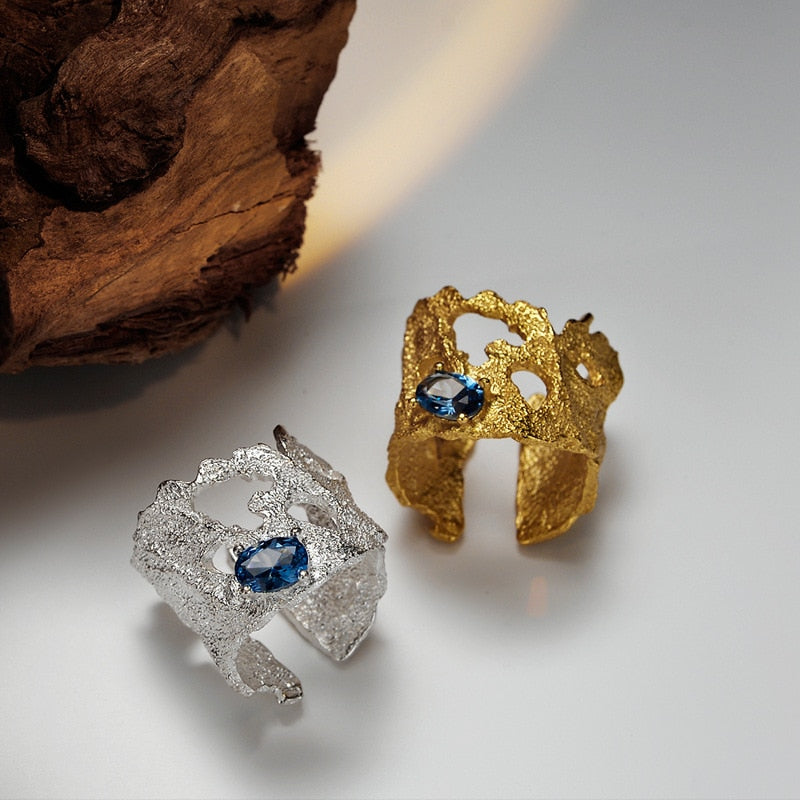 Blue Zircon Patterned Wide Rings R1195