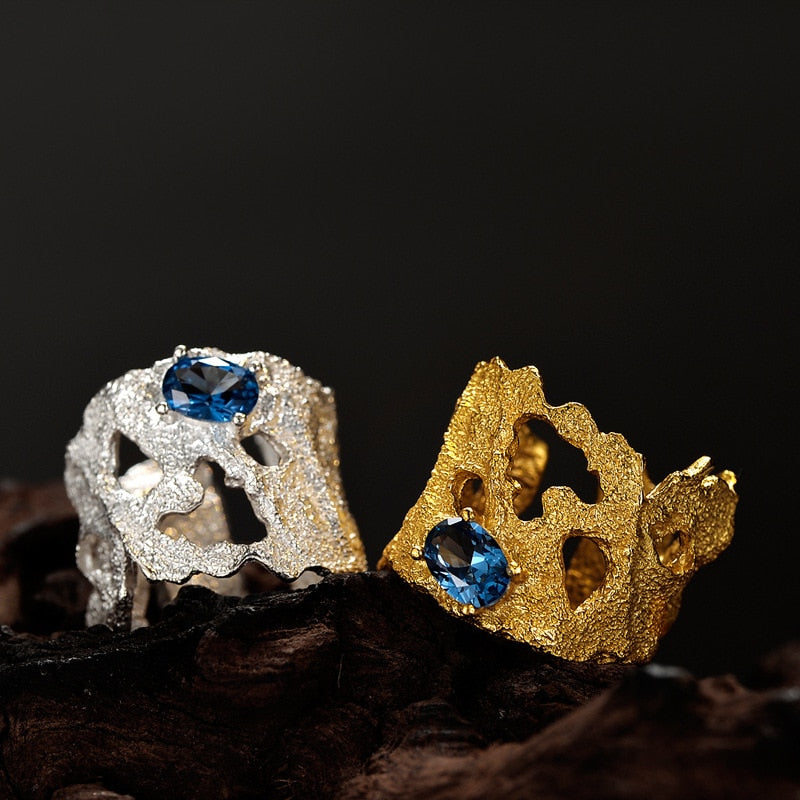 Blue Zircon Patterned Wide Rings R1195