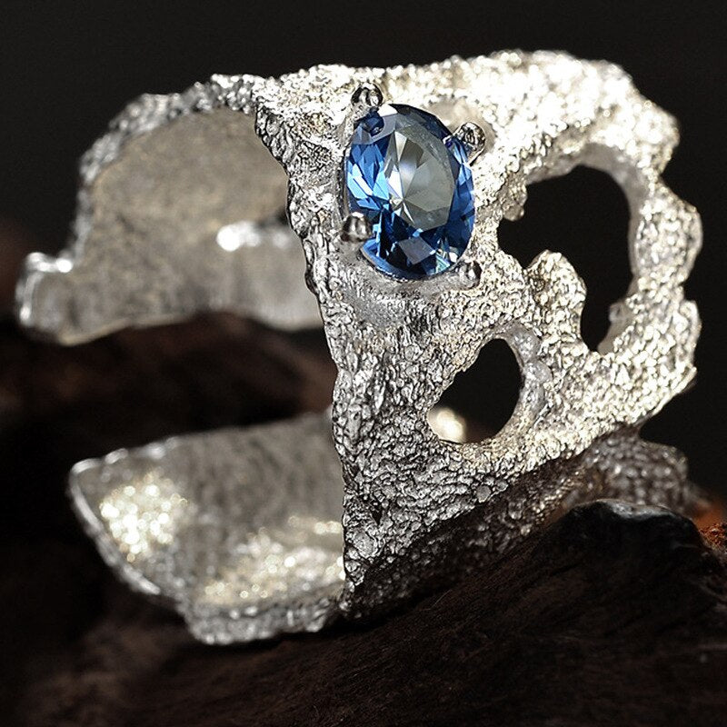 Blue Zircon Patterned Wide Rings R1195