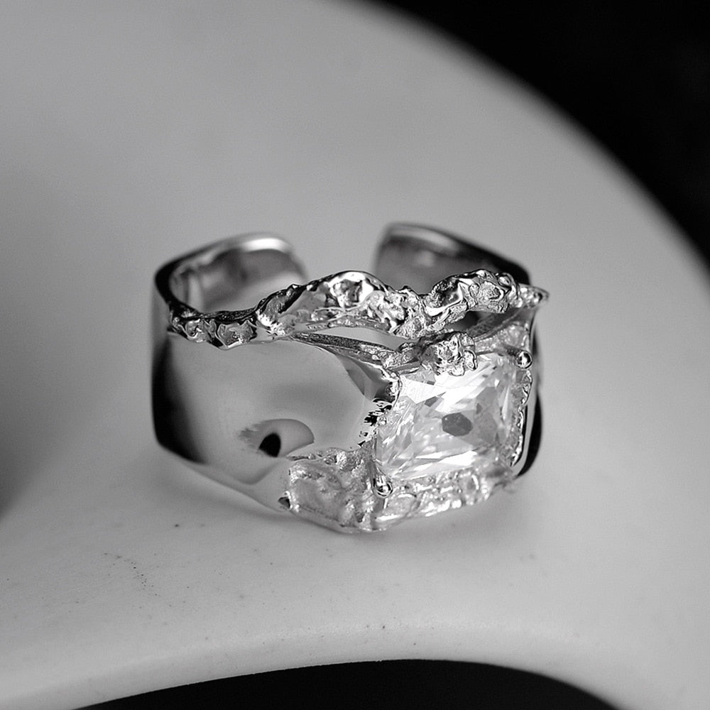 Square Stone Alien Pattern Ring R1198