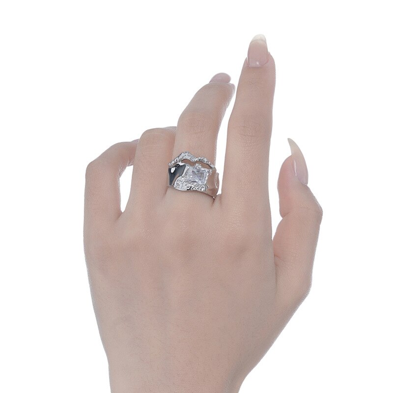 Square Stone Alien Pattern Ring R1198