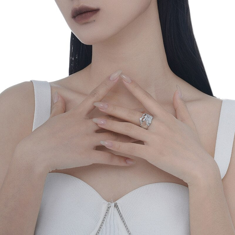 Square Stone Alien Pattern Ring R1198