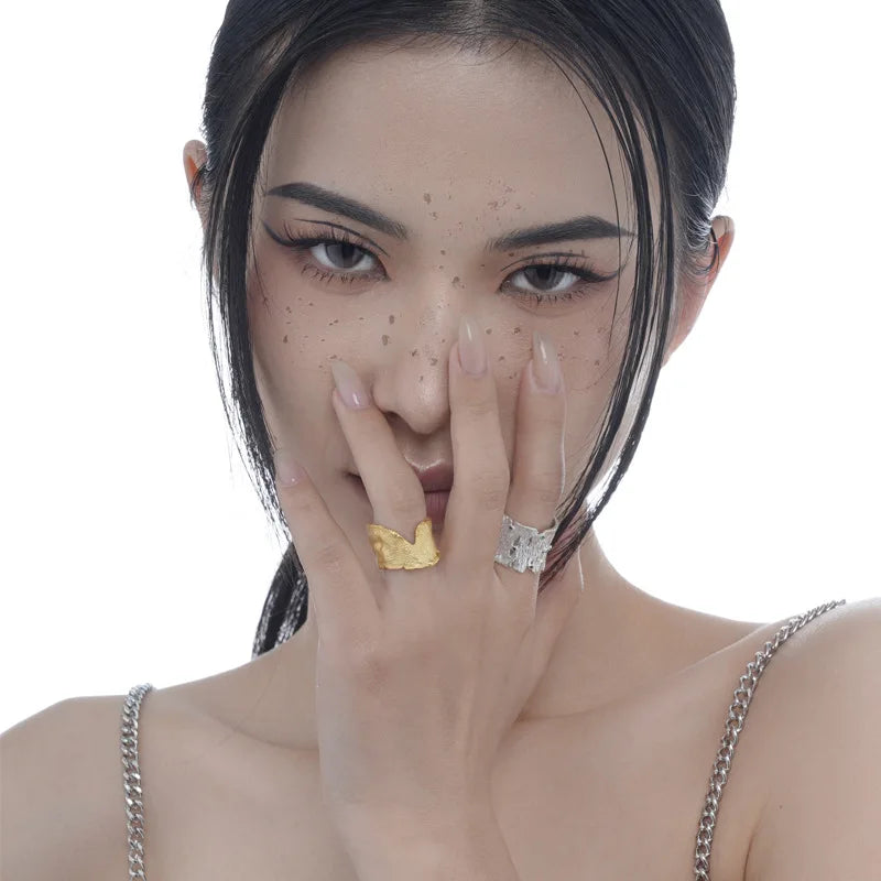 Wide Sanded Impressionist Ring R129