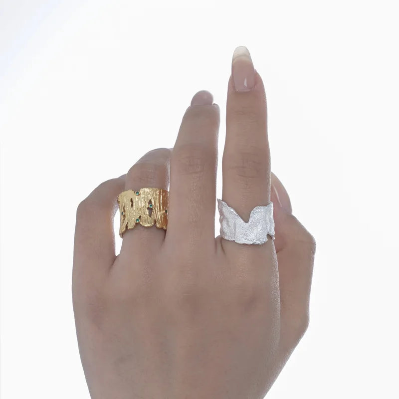 Wide Sanded Impressionist Ring R129