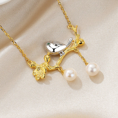Freshwater Pearl  Bird on a Twig Necklace PN1029