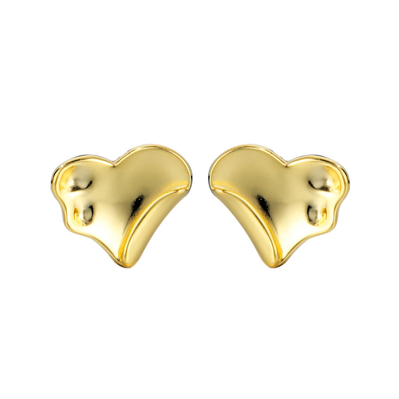 Irregular Heart Polished Ear Studs E1050