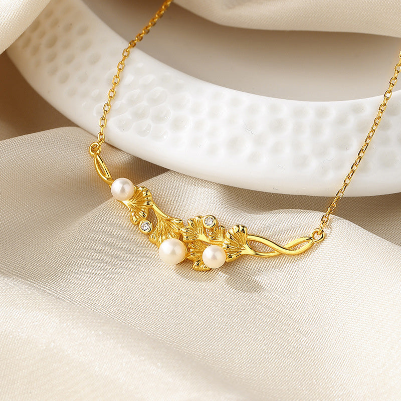 Freshwater Pearl Ginkgo Posy Necklace PN1006