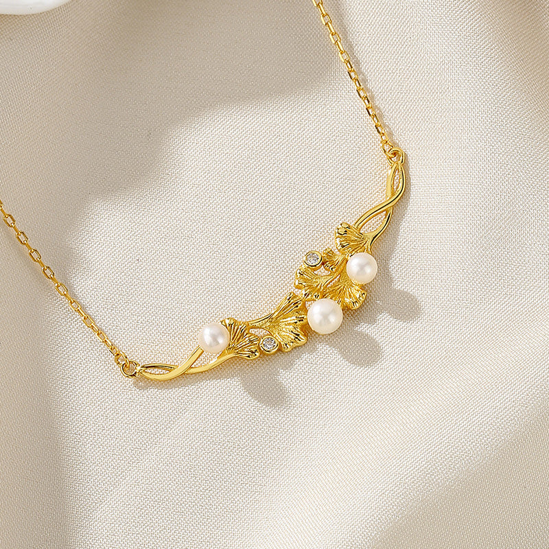 Freshwater Pearl Ginkgo Posy Necklace PN1006