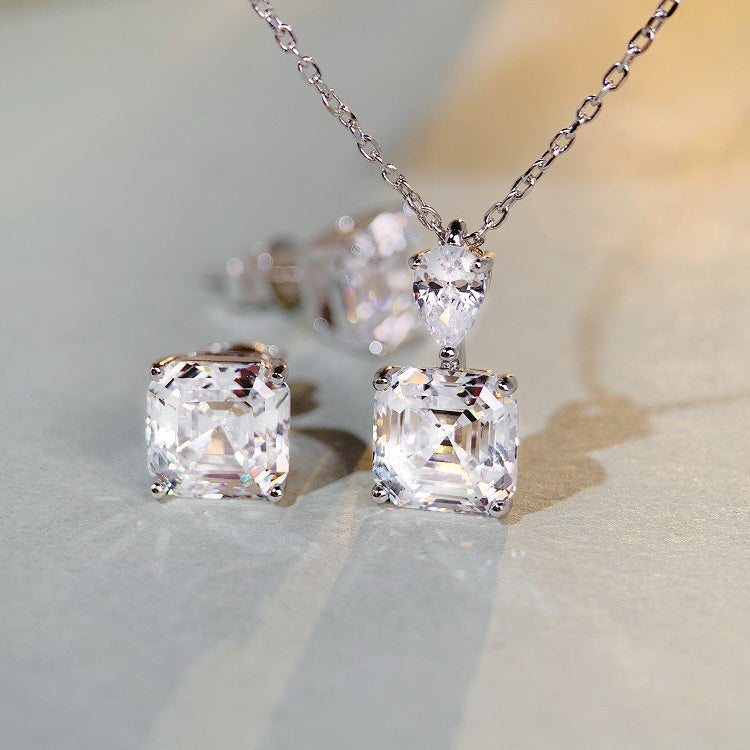 Solitaire 3ct Asscher 5a CZ Earrings