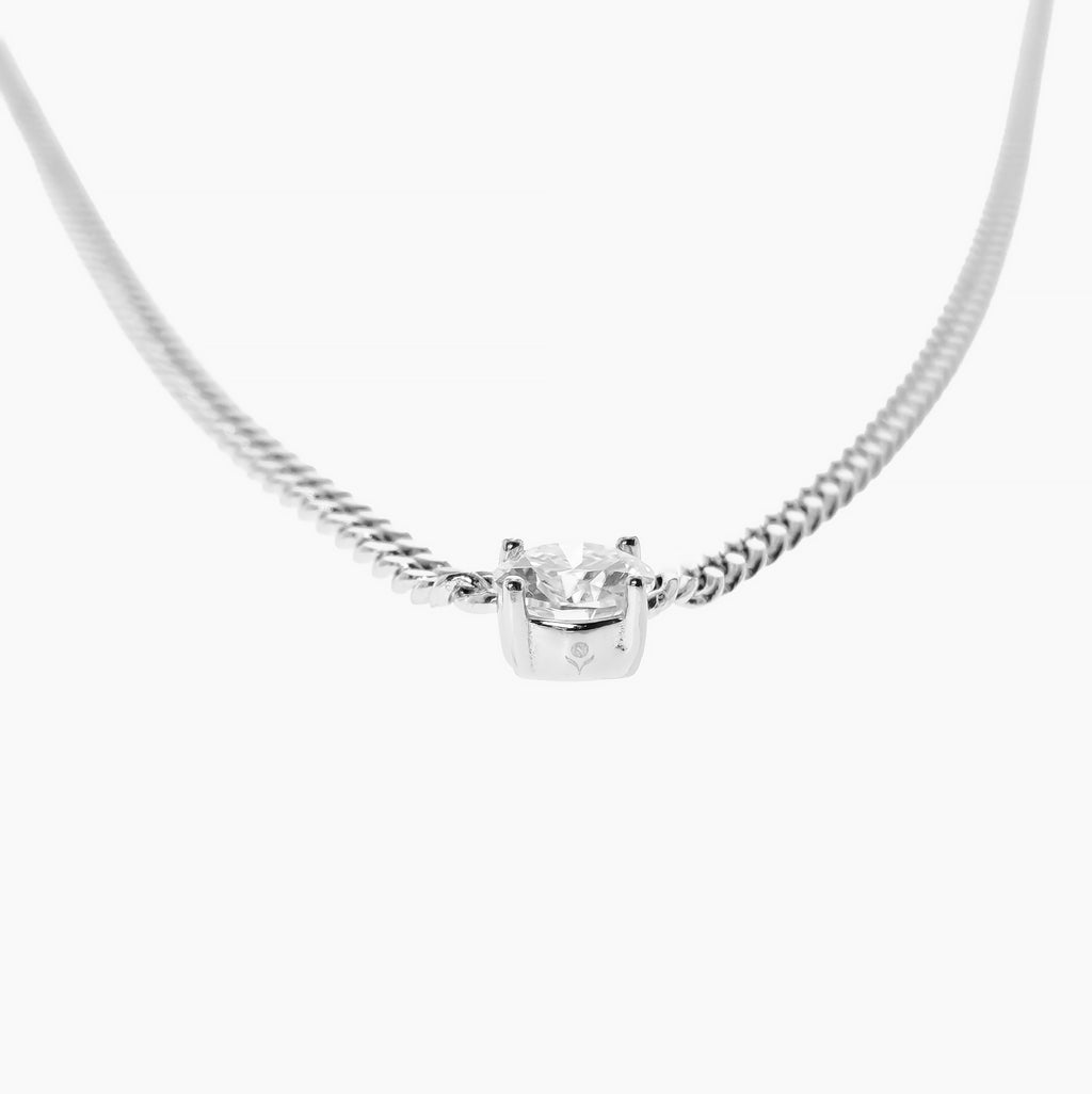 Solitiare Moissanite Curb Chain Necklace