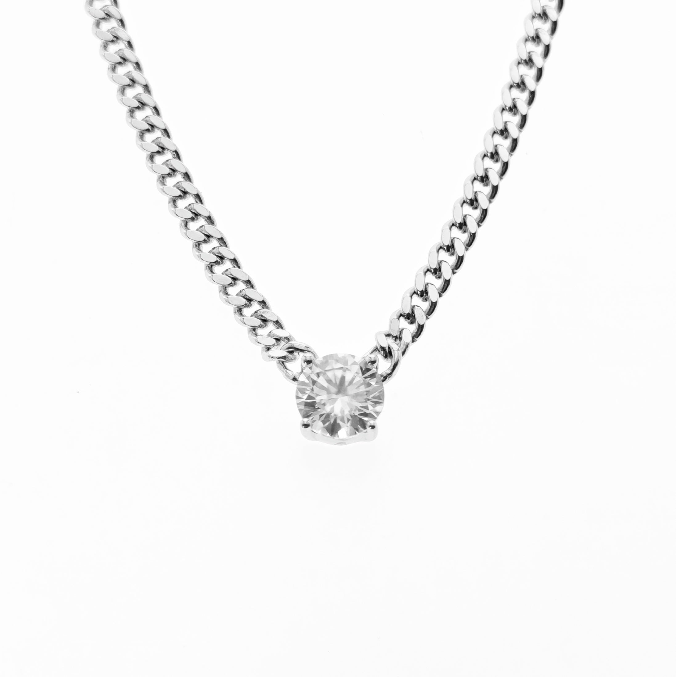 Solitiare Moissanite Curb Chain Necklace
