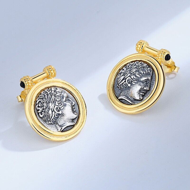 Agate Apollo Greek Coin Earrings E1078