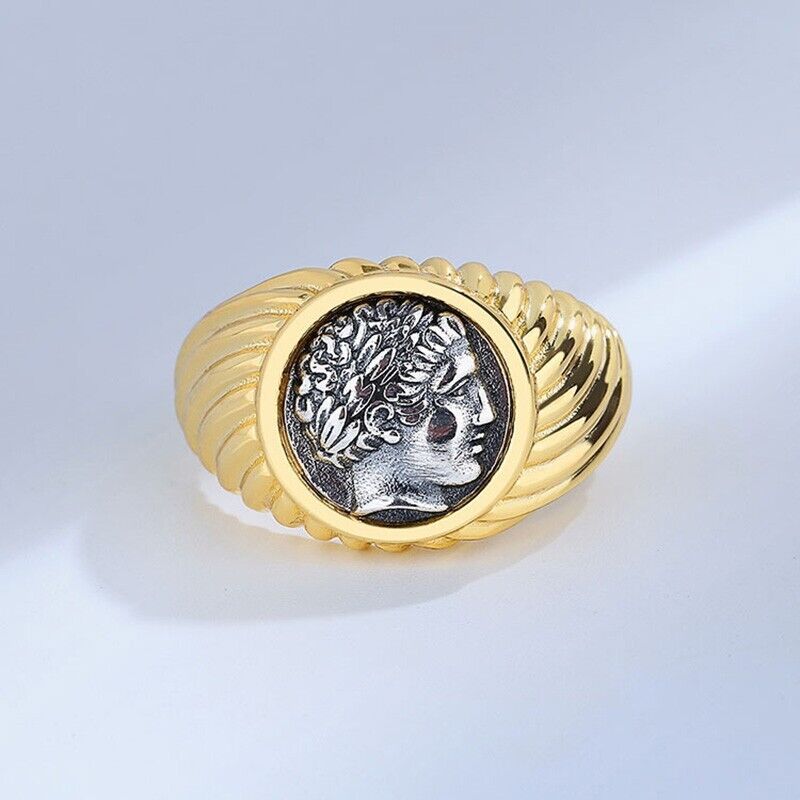 Apollo Thick Patterned Ancient Coin Ring R1073
