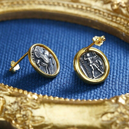 Griffin Hercules Greek Coin Earrings E1058