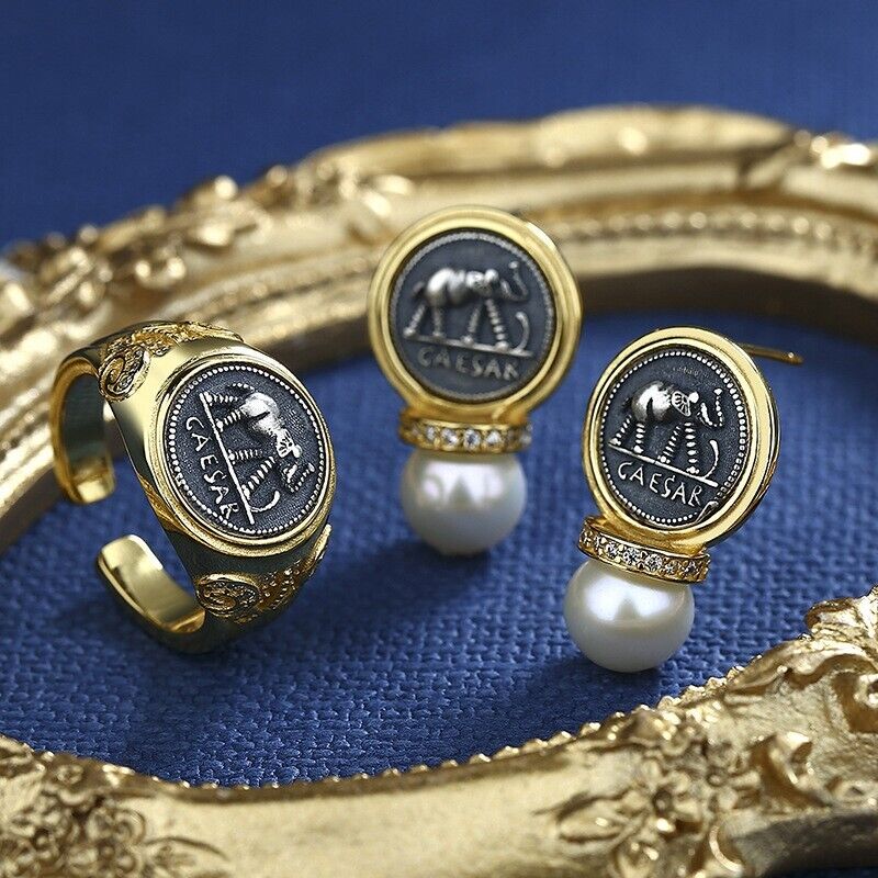 Roman Coin Caesar Earrings E1009