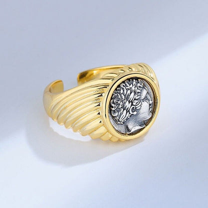 Apollo Thick Patterned Ancient Coin Ring R1073
