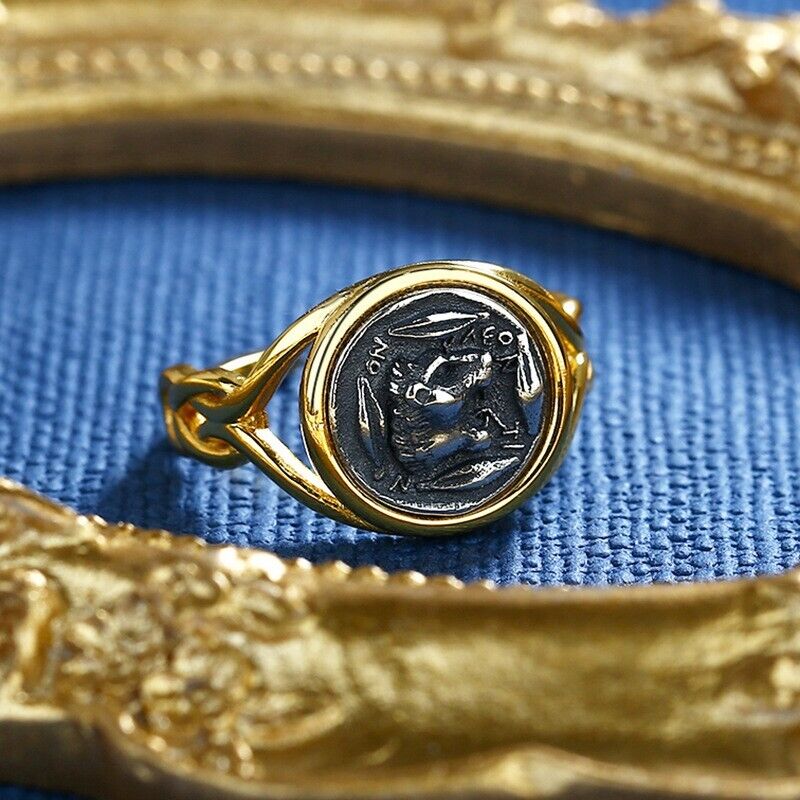 Bague réplique de pièce de monnaie du lion grec R1035