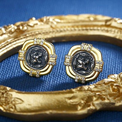 Roaring Lion Greek Coin Earrings E1015