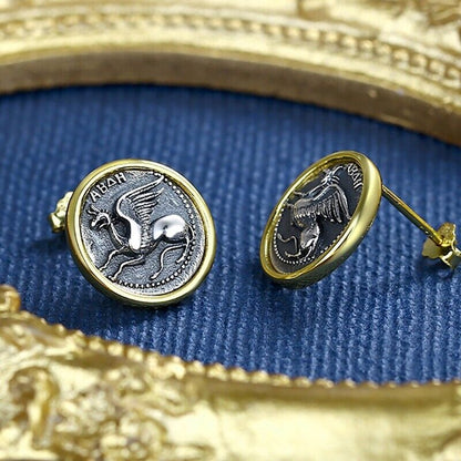 Gryphon Dolphin Greek Coin Earrings E1044